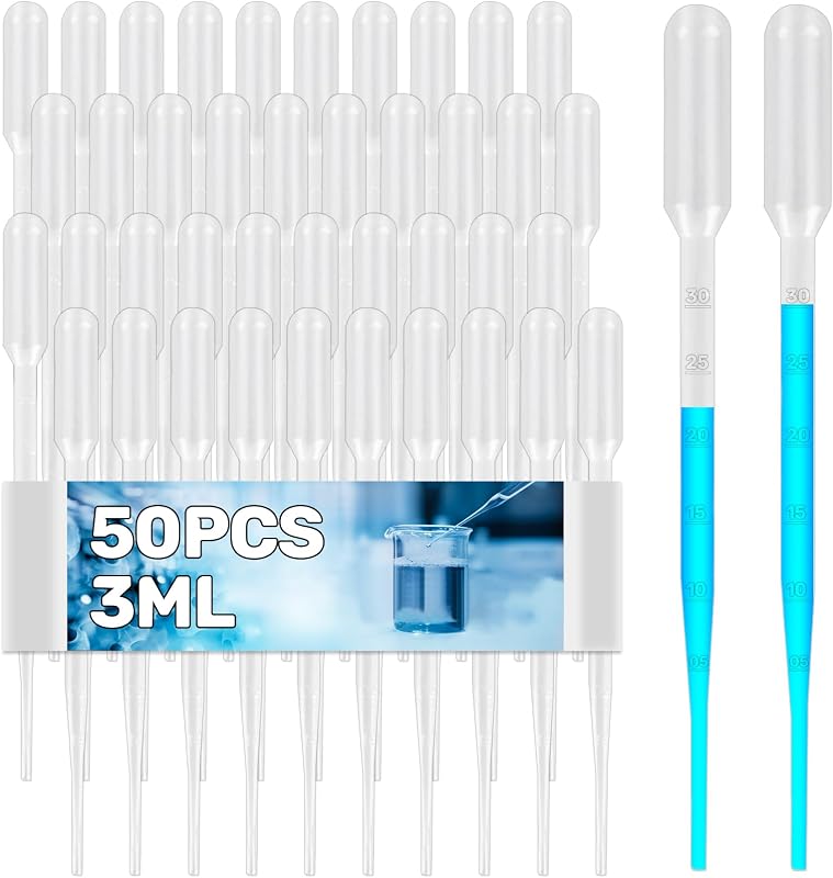 MAQIHAN Pipetas Desechables Gotero 50 Piezas - Goteros de Plástico de 3 Ml para Líquido | Mini pipetas de transferencia para agua, aceite esencial, perfume, resina, laboratorio científico, herramientas de artesanía, velas, suministros para hacer jabón