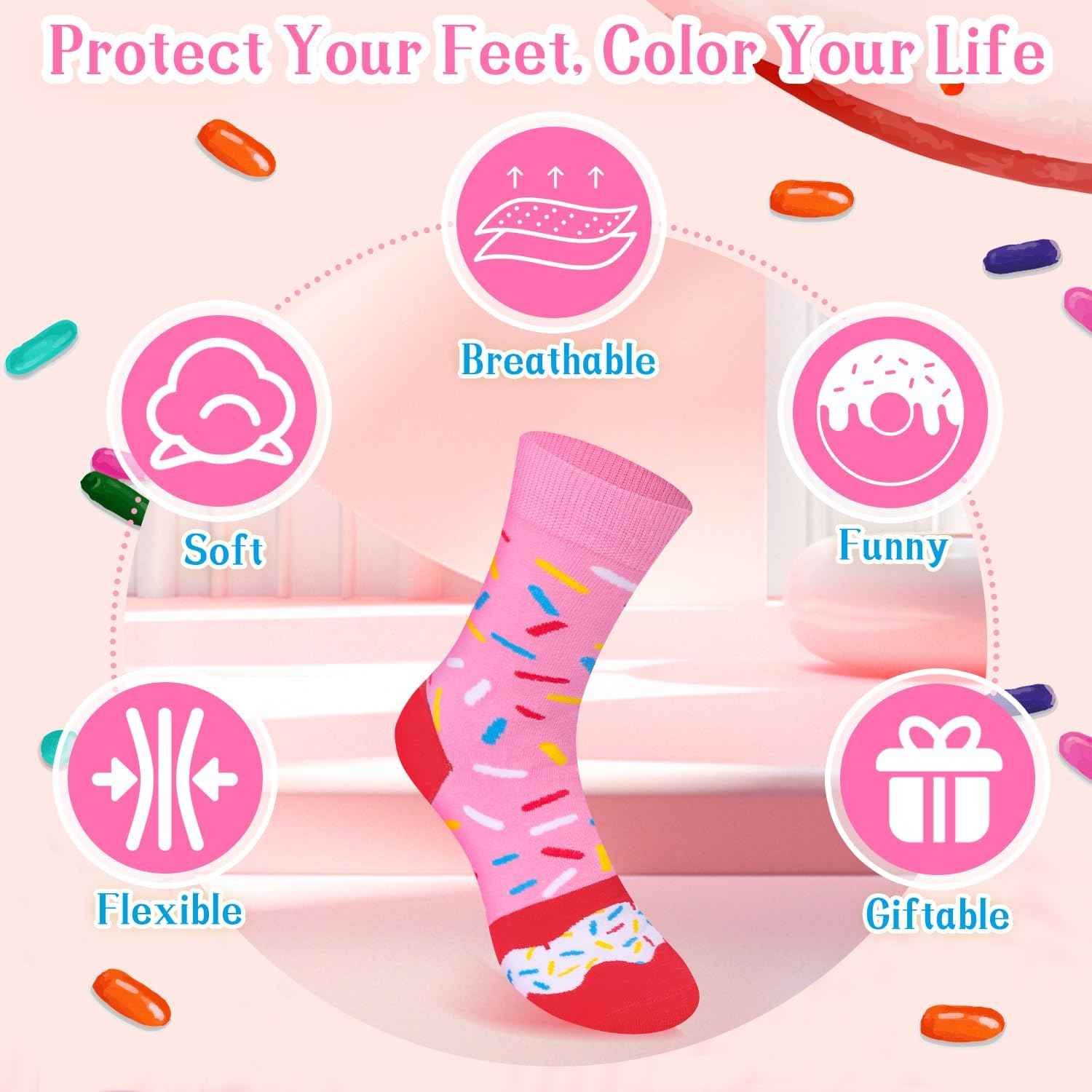 Funny Donut Burger Food Socks Box, Crazy Socks for Women Teen Girls, Birthday Christmas Stocking Stuffers Gag Gifts - Image 4