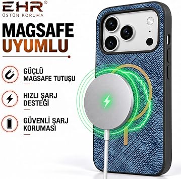 Ehr. iPhone 17 Pro Max / 18 Pro Max ile Uyumlu MagSafe Wireless Şarj Özellikli İçi Kadife Kamera Çıkıntılı Kumaş Desenli Ultra Lüks Premium Silikon Arka Kapak Kılıf (Gri, 17/18 Pro Max)