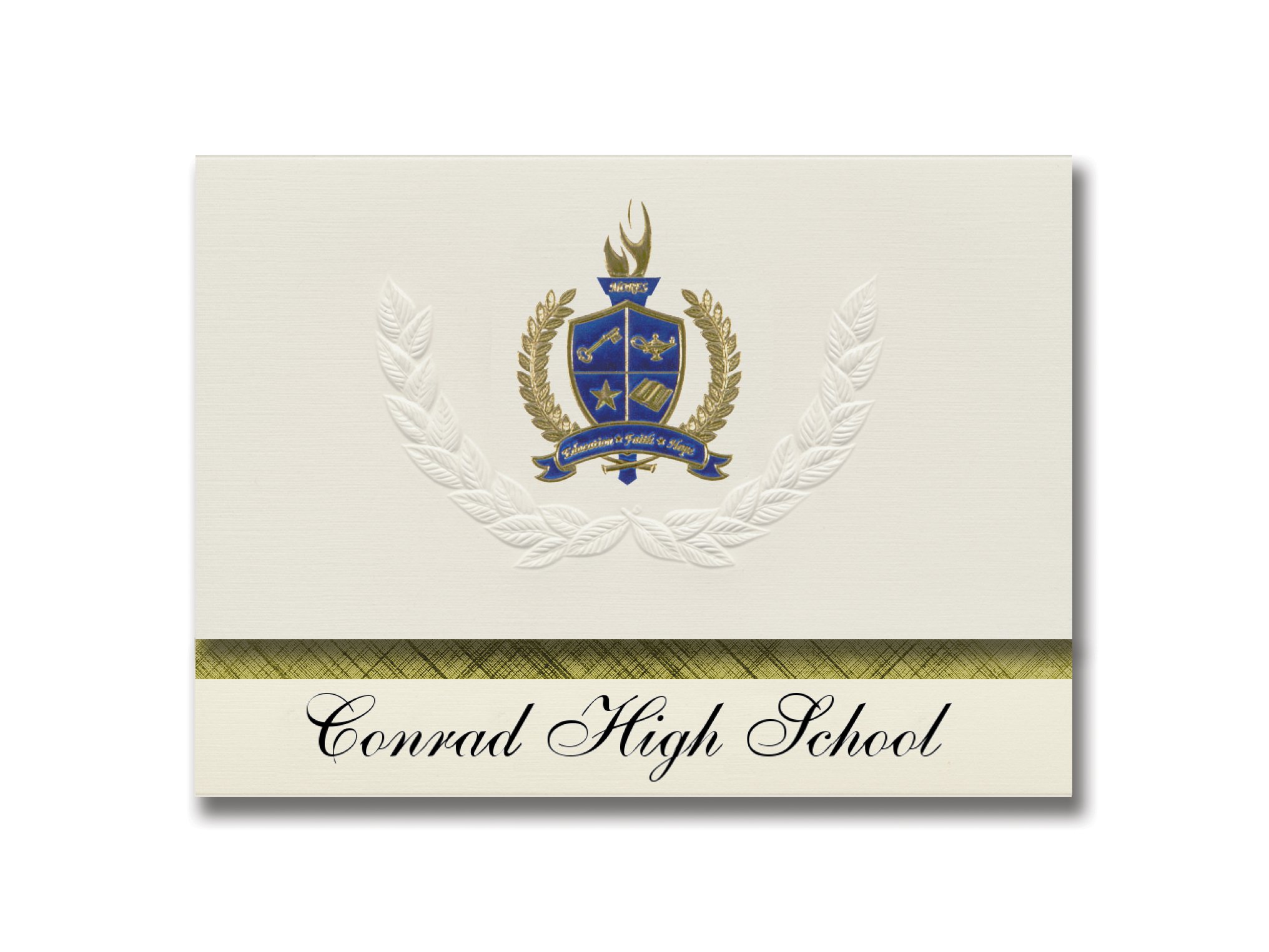 Signature Announcements Conrad High School (Conrad, MT) Graduation Announcements, Presidential style, Elite package of 25 with Gold & Blue Metallic Foil seal