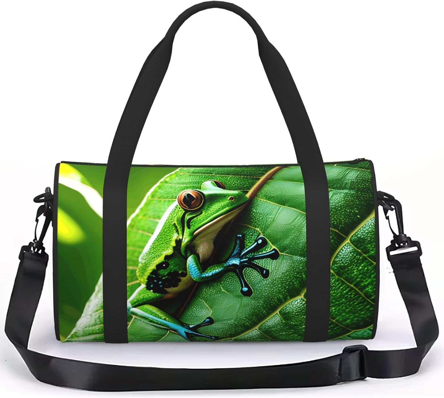 Frog Leaves Print Sports Tote Bag Lightweight Water-Resistant Gym Backpack Travel Supplies