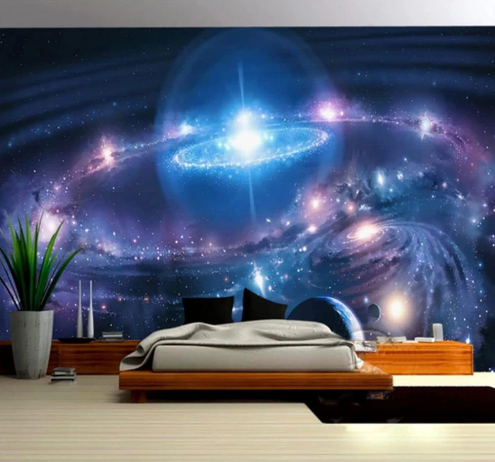 Wallpaper-3D-Xlm 430Cm×300Cm(B×H) Three Dimensional Blue Starry Sky Universe Planet 3D Wallpaper Easy Install Feature Office Living Room Sofa Bedroom Tv Background Wall Decoration-430Cm×300Cm