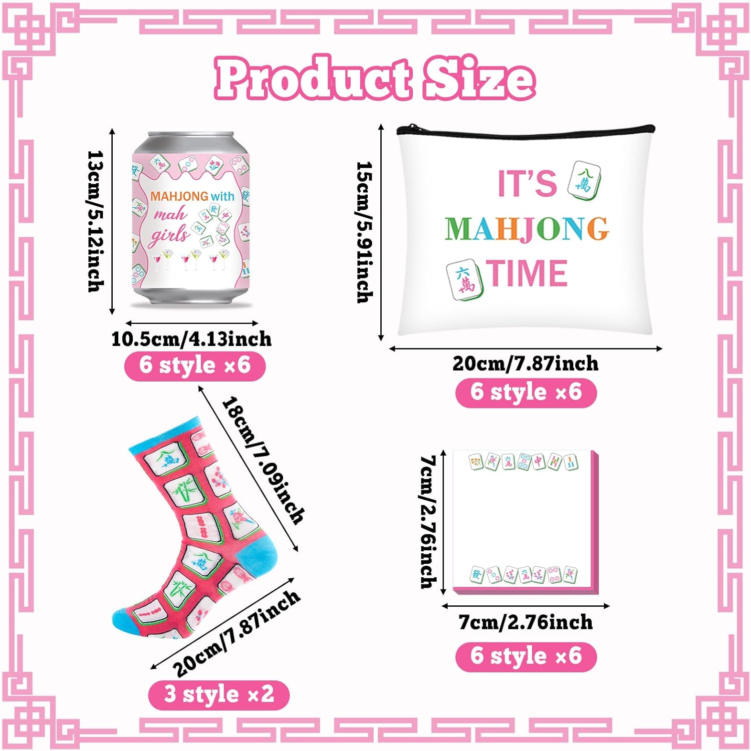 24Pcs Mahjong Gift Set Mahjong Socks for Women Makeup Bags Mah Jong Party Can Coolers Sticky Notes Pads for Mah Jong Lovers Players Valentine Birthday Gifts Accessories Party Favors Supplies