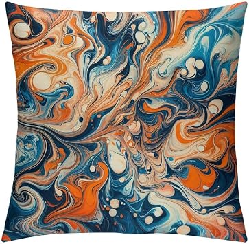 Vivid Modern Southwest Hipster Turquoise Orange Swirls Throw Pillow Cover Cozy Square Throw Pillow Case Home Decorative for Bed Couch Sofa Living Room Cushion Cover