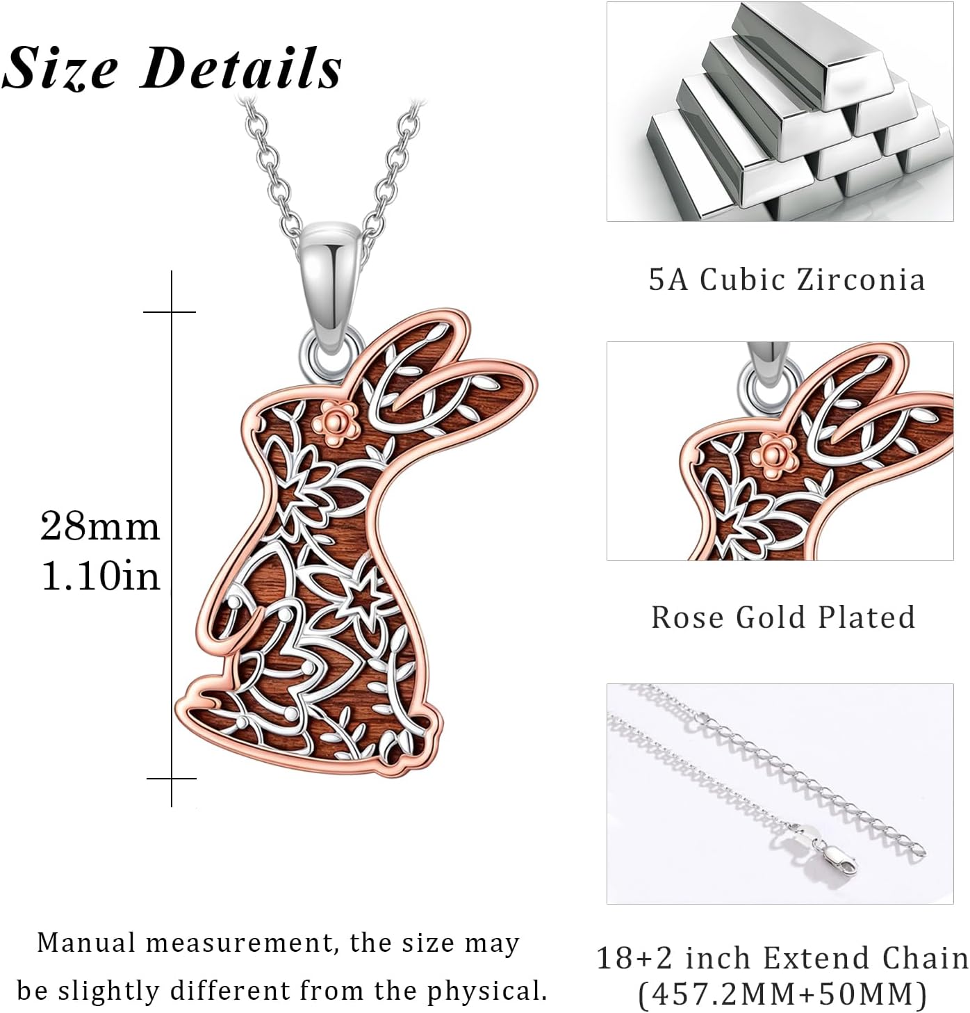 OHAYOO Rabbit Necklace for Women Cute Bunny Animal Necklace 925 Sterling Silver Jewelry Gifts for Women - Image 4