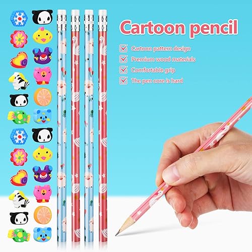 Miniatura 5 de Lápices con 100 mini borradores novedosos para borradores de animales de dibujos animados con 2 cajas de lápices de grafito para tareas