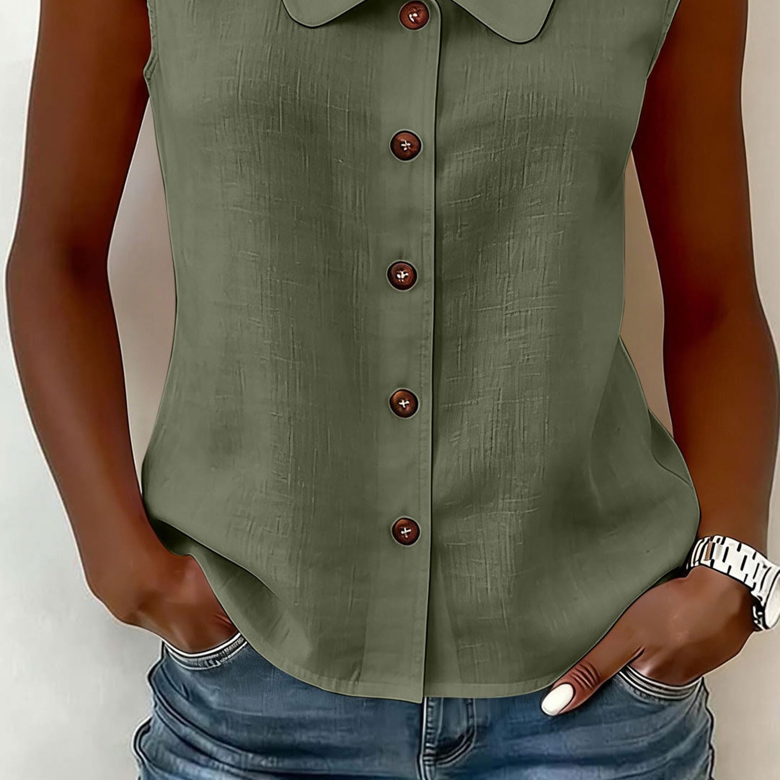 Chemisier Femme Chic et Élégant, Chemisiers et Blouses Femme D'Été sans Manches Coupe Fluide Respirant Col en Revers Bouton Lâche Respirant Couleur Unie Décontracté Tunique Tops pour Tenues Estivale