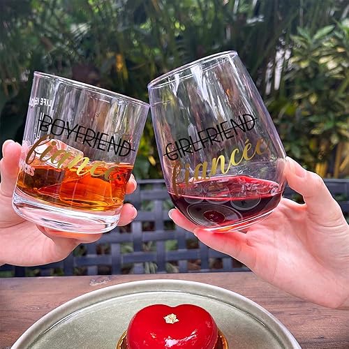 Miniatura 3 de Combina bien con el juego de regalo de copas de vino y whisky de prometida, novedad para el día de San Valentín, compromiso, Navidad, regalo de