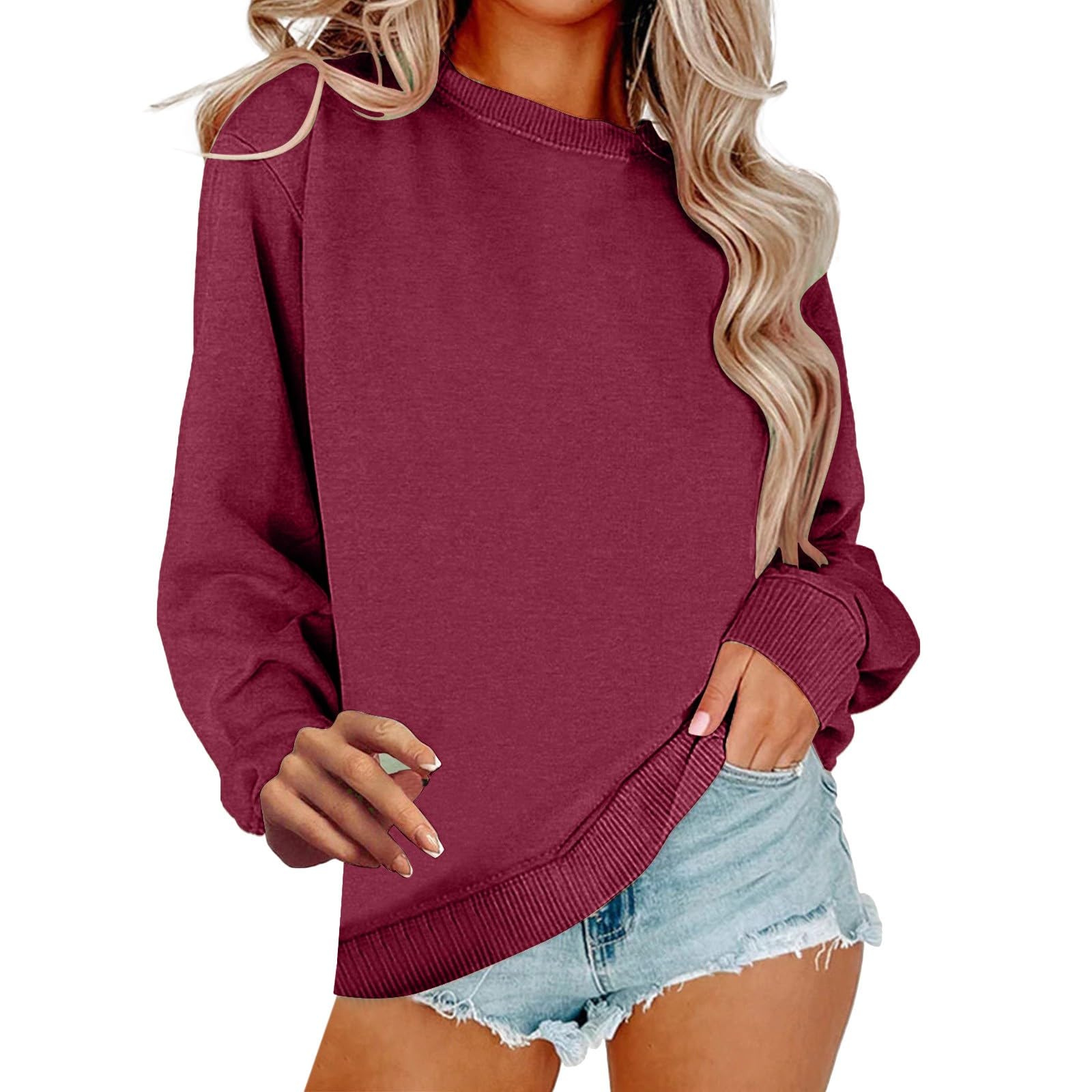 Women Crew Neck Sweatshirts Fall Casual Oversized Sweat Shirts Long Sleeve Cute Preppy Sweatshirt Comfort Pullover