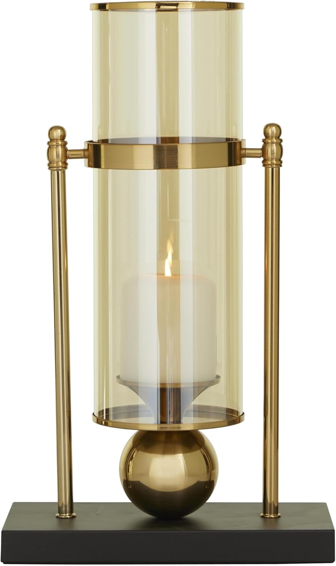 CosmoLiving by Cosmopolitan Metal Pillar Candle Holder with Metal Stand, 10" x 5" x 17", Gold