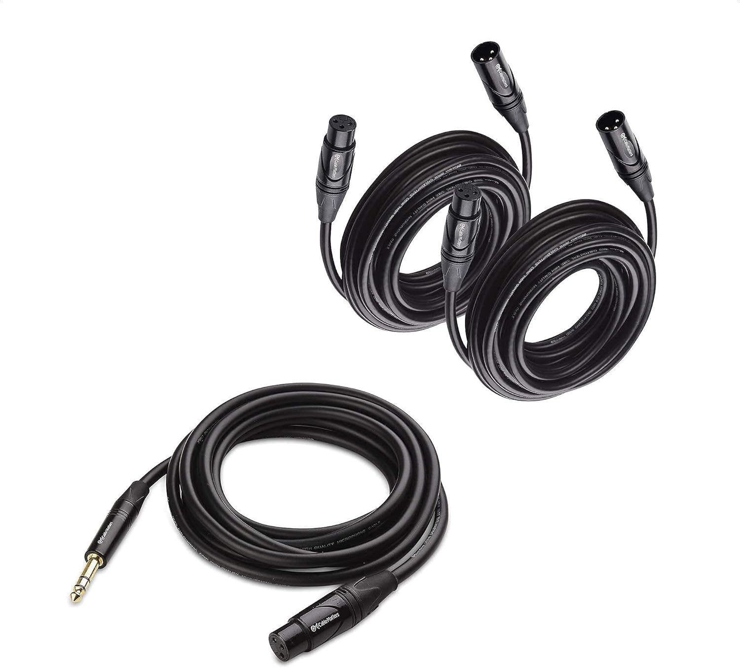 Cable Matters 2-Pack Premium XLR to XLR Microphone Cable 20 Feet & 1-Pack 6.35mm (1/4 Inch) TRS to XLR Cable