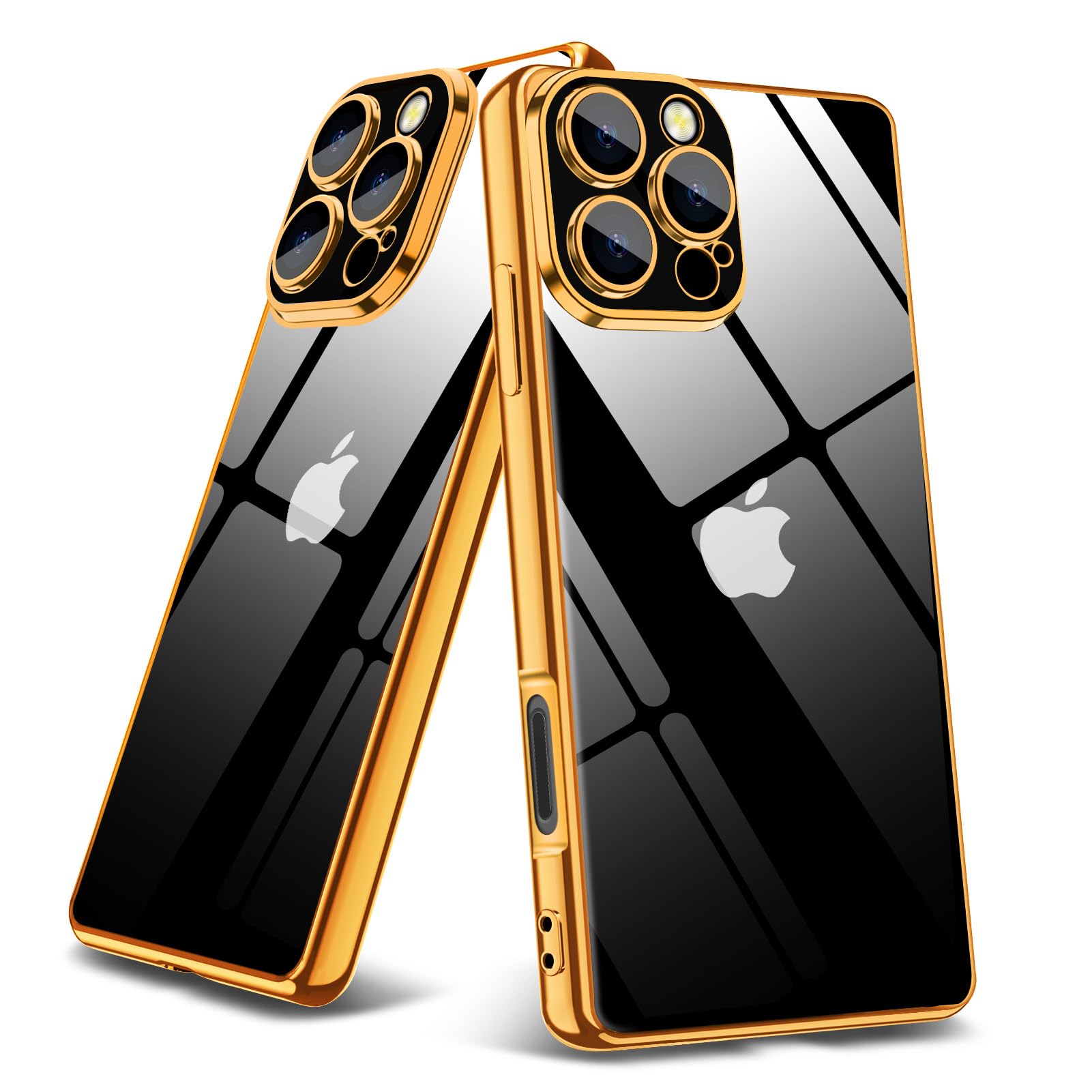 iPhone 16 Pro Max用ケース クリア TPU 耐衝撃ケース メッキ加工 透明 薄型 アイフォン16 プロ マックス用カバー ソフト 全面保護 軽量 シリコン 黄変防止 ストラップホール付き レンズ保護 滑り防止 人気 携帯カバー 金 YZ3-44