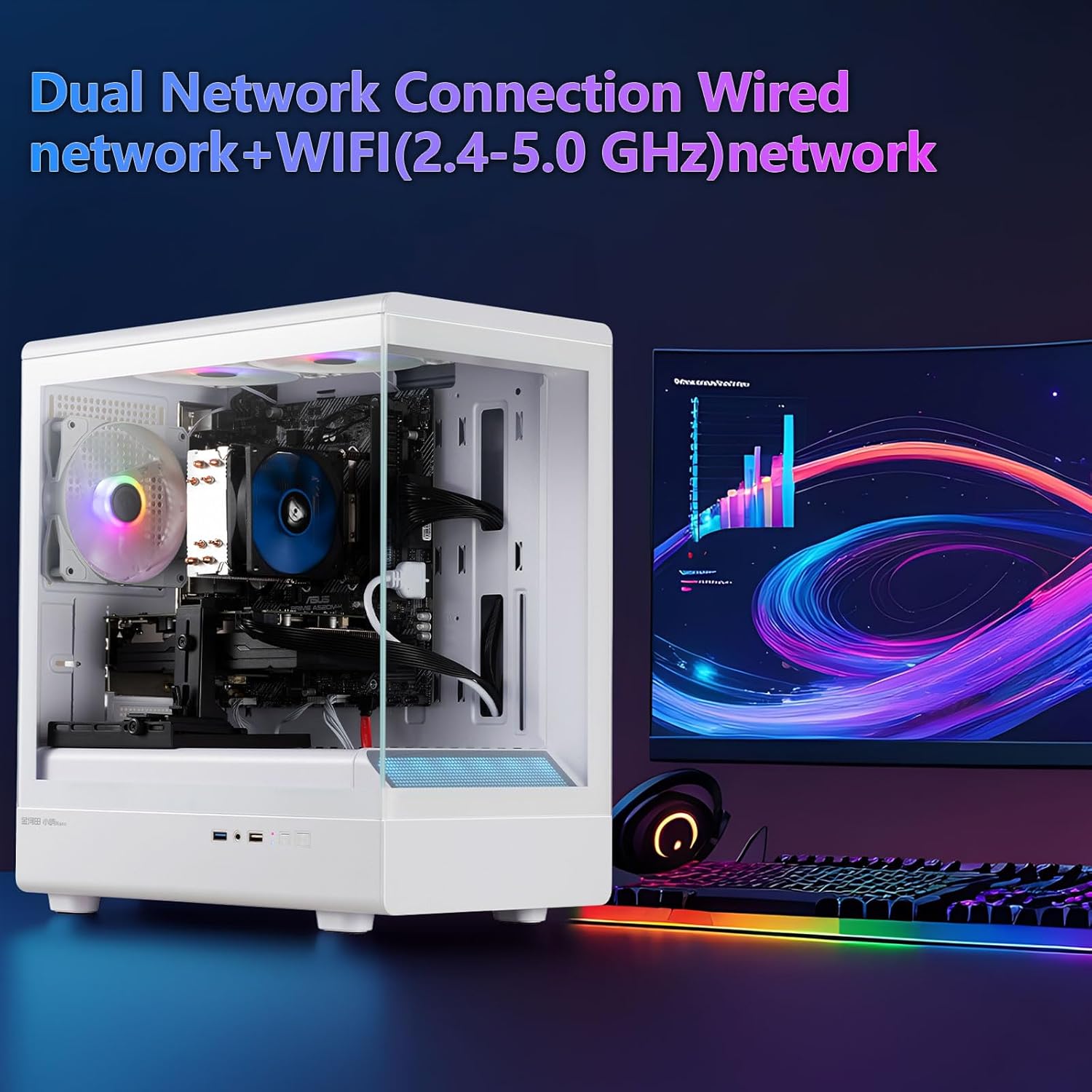 Prebuilt Gaming PC Desktop Computer,Intel Core i7 up to 3.9GHz,RX590 GDDR5 Graphics Card with 8GB Video Memory,16GB RAM, 512GB SSD,Windows11 Home,WiFi 5.0,RGB Fan x4