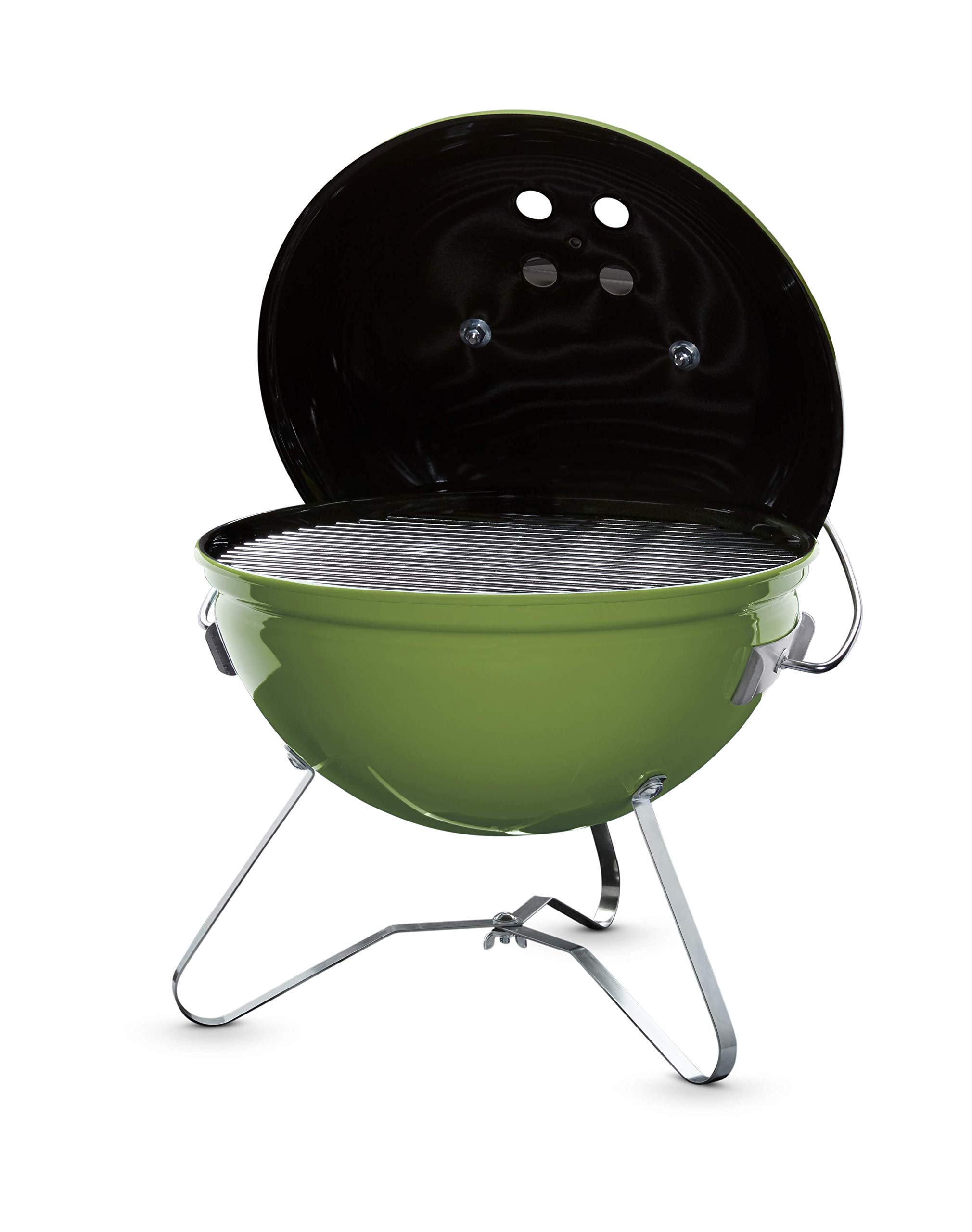 Weber Barbecue à Charbon Portable Smokey Joe Premium 37cm - Couvercle Verrouillable et Transportable, Pieds Pliants en Acier - BBQ d'Extérieur et Vasque en Porcelaine Émaillée - Vert Pomme (1127704)