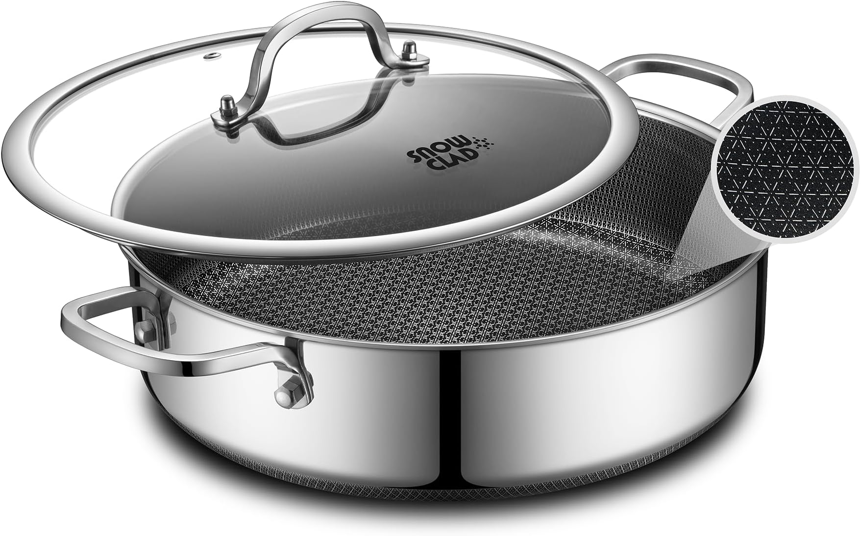 Saute Pan,Hybrid Non Stick 5 Quart Everyday Braiser pan,Chicken Fryer, PFOA Free Cookware,12 inch Deep Frying Pans with Lid,Dishwasher and Oven Safe,Works on Induction,Ceramic and Gas Cooktops