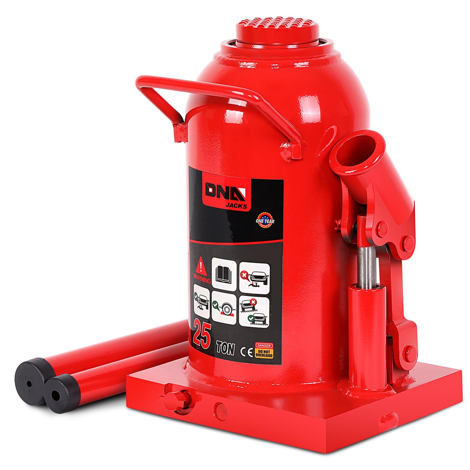 DNA Motoring 25 tons / 55115 lbs Lifting Automotive Welded Hydraulic Bottle Jack for Repair Vehicle, Pickup, Truck, w/Manual Handle, Red,TOOLS-00363