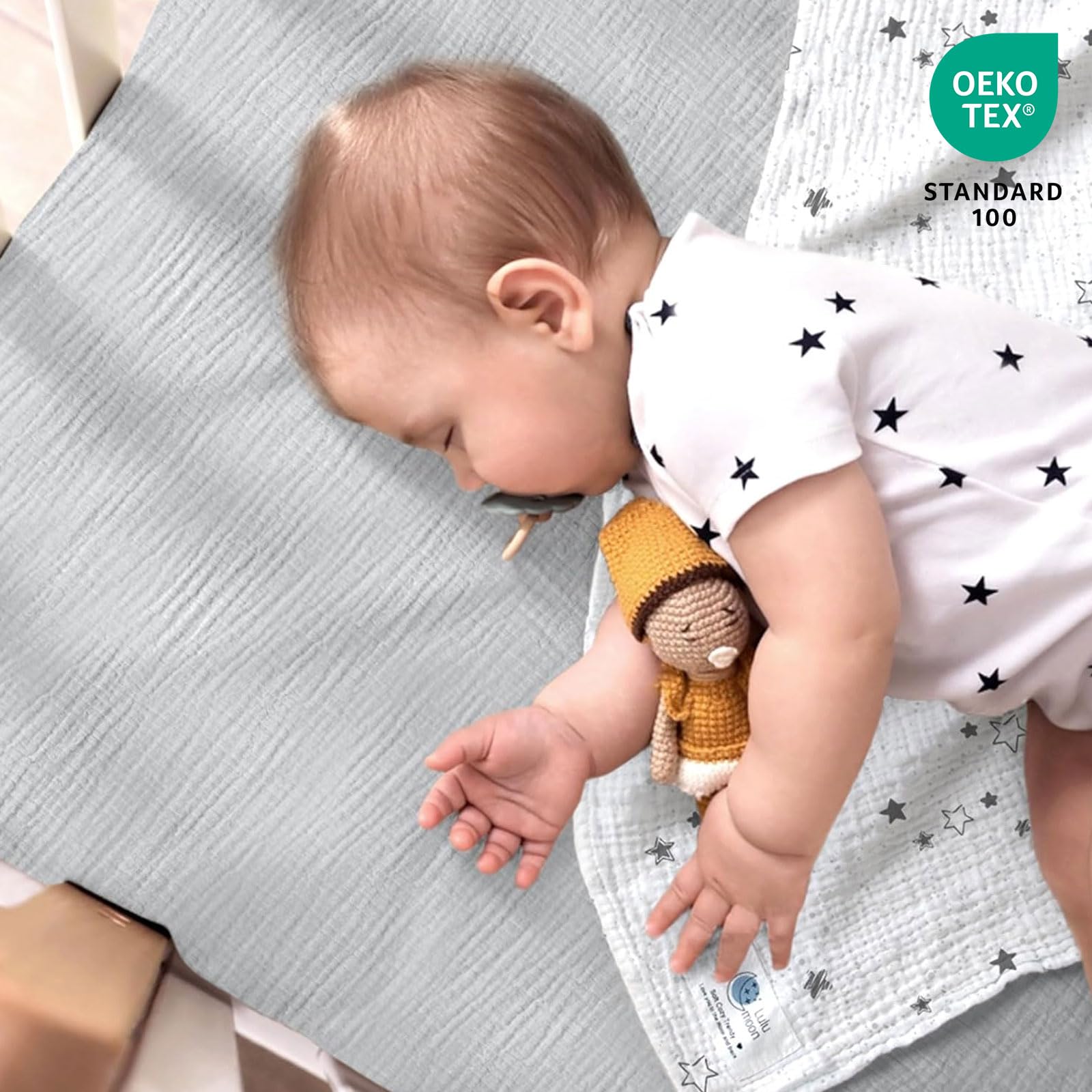 Set Di 2 Lenzuola Per Lettino Da Viaggio In Cotone 100% - Mussola Morbida, Misura 60x120cm O 70x140cm - Foto 7