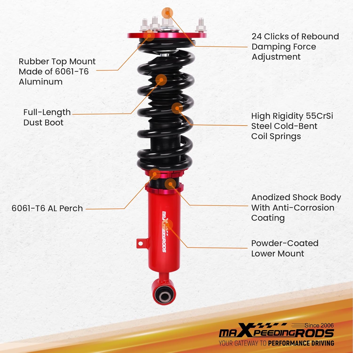 maXpeedingrods Coilovers for Toyota Supra 1987-1992, 24 Levels Damper Adjustable Coilover Suspension Kit, Height Adjustable Shock Absorber Struts Lowering Kit, Red