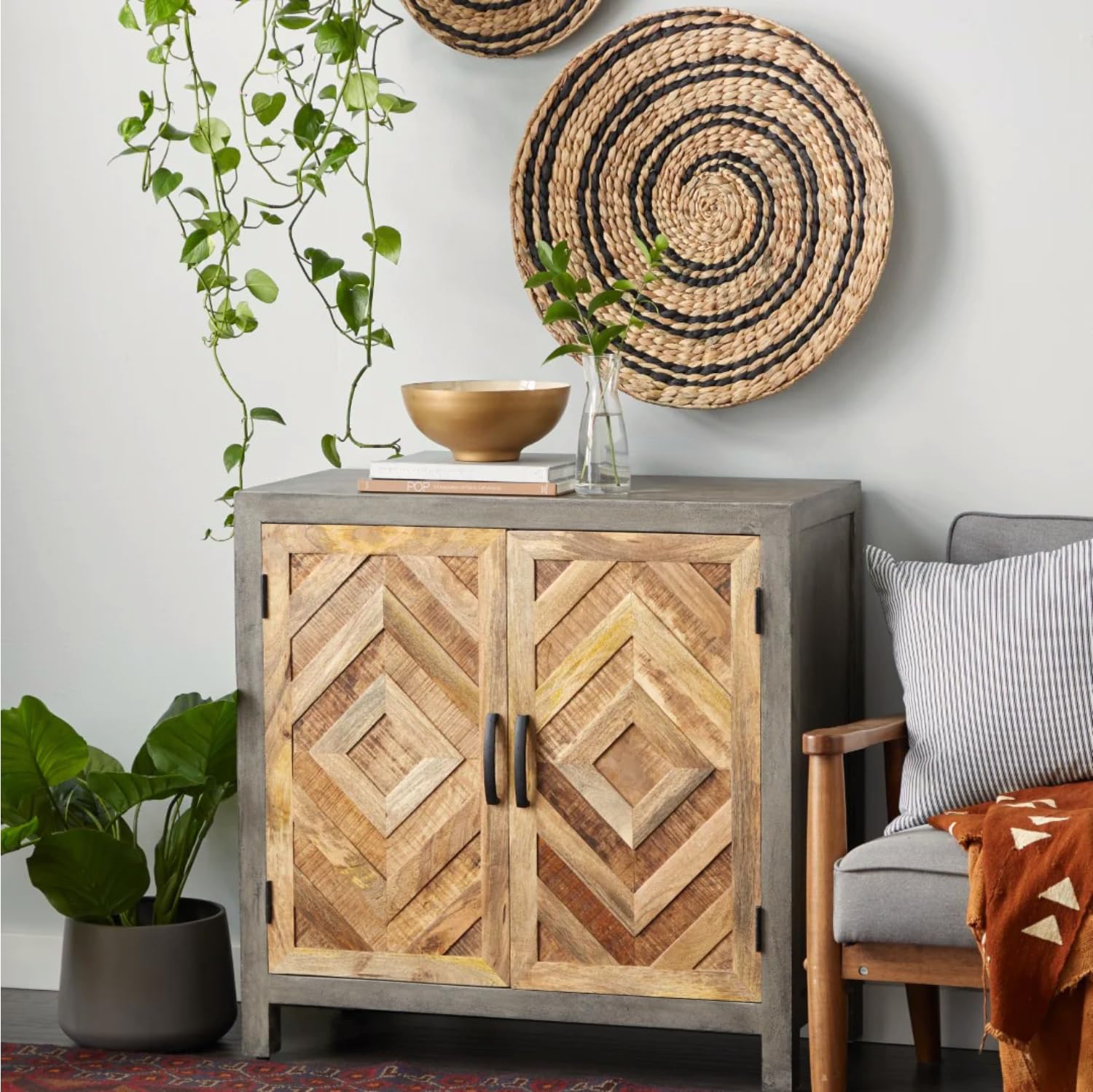 Premium Two Door Solid Wood Cabinet | Wooden Storage Cabinet for Living Room, Bed Room & Kitchen | Natural & Grey Finish-image-35