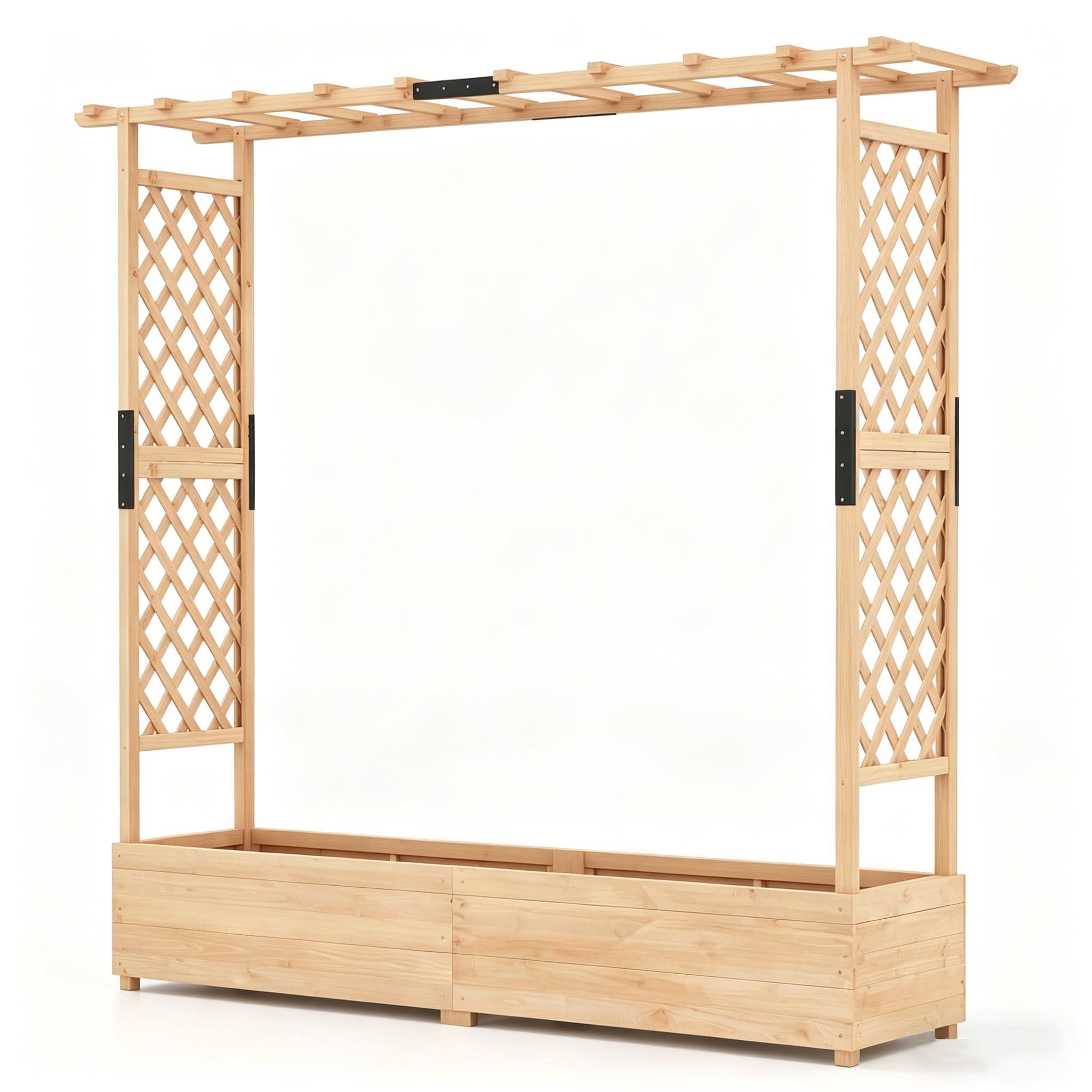 TANGZON Raised Garden Bed with Arch Trellis, Freestanding Ground Garden Planter Box, Outdoor Vertical Trough Planter Container for Vine Climbing Plant Flower Herb (Natural, 196 x 44 x 182 cm)
