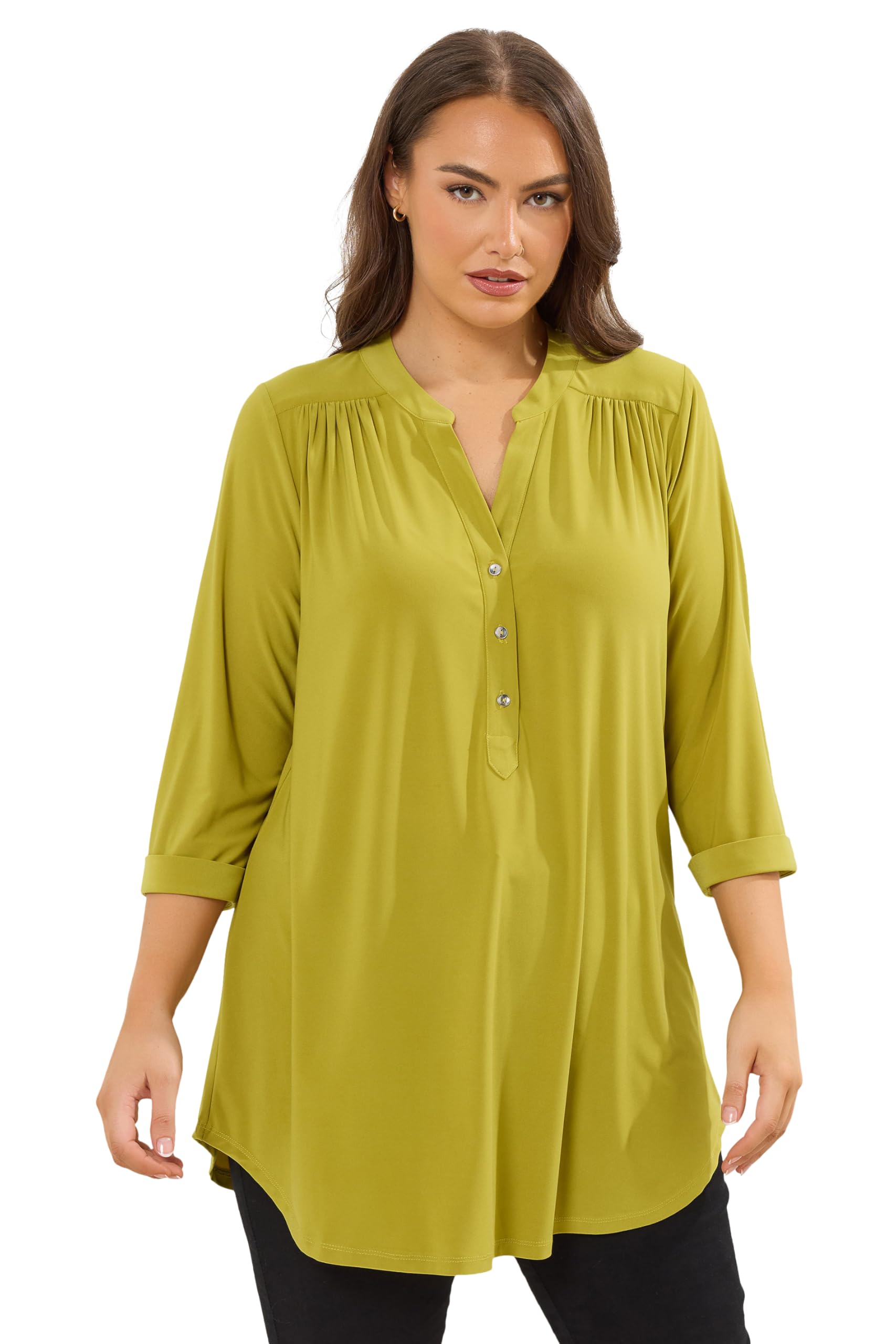 Yours Women's Lime Half Placket Shirt In | : 26/28