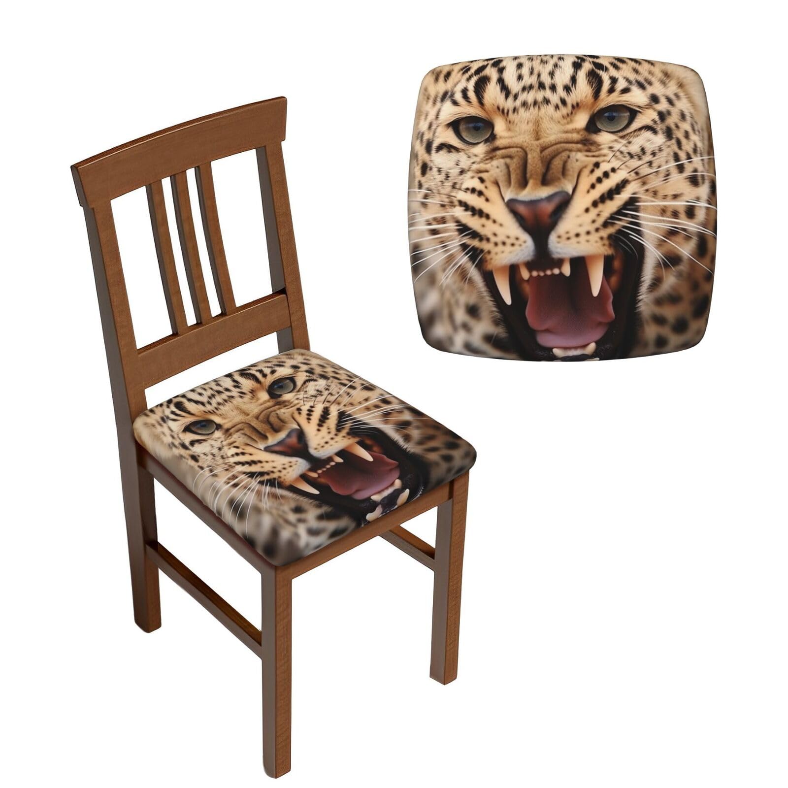 NONHAI 6PCS Dining Chair Seat Covers Set Leopard Roars Cool Animal Stretch Removable Chairs Covers Washable Seat Cushion Slipcovers Protector for Dining Room Kitchen Chairs