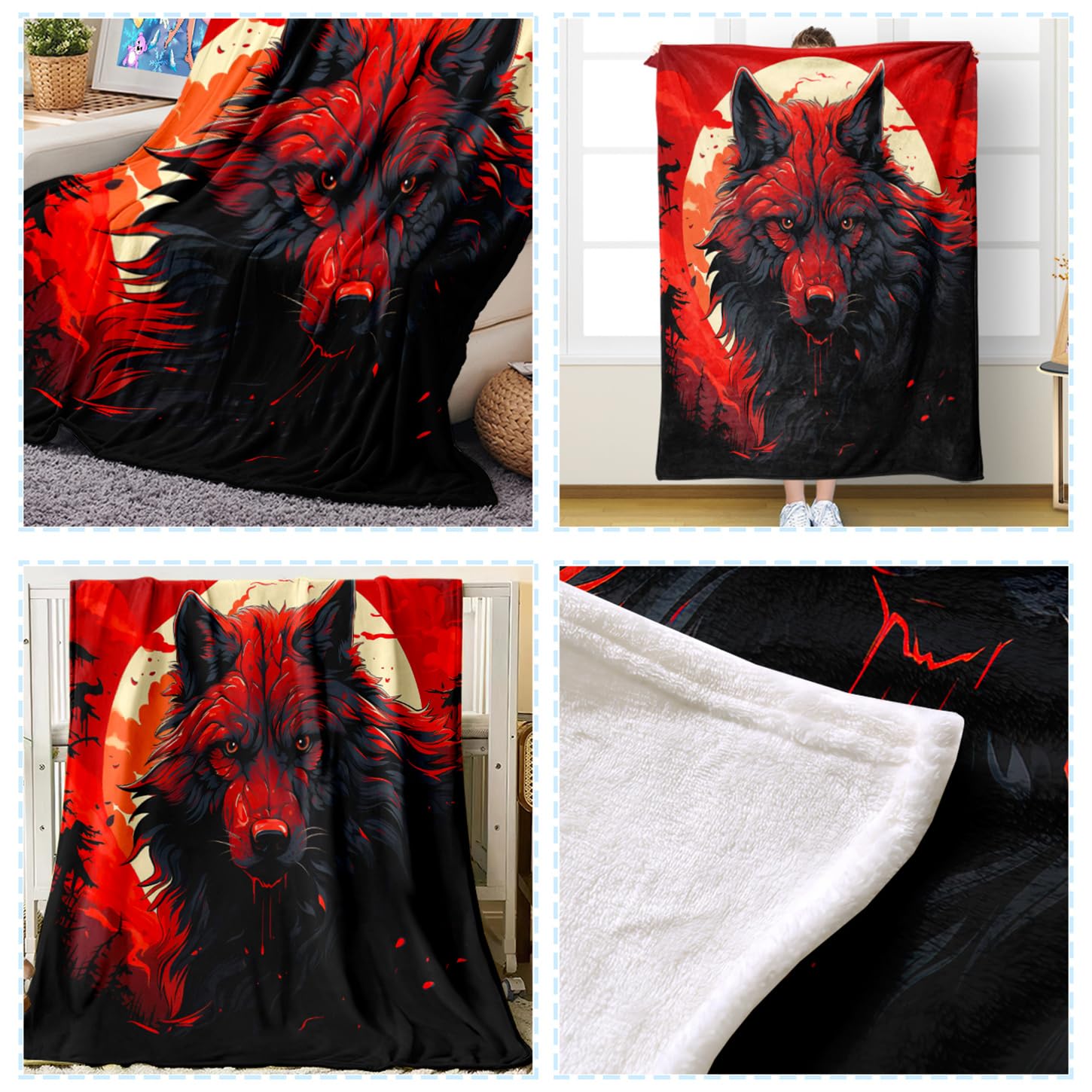 Manta De Pelo Suave De Lobos – 50″ X 60″ – Diseño Salvaje De Lobos Aullando – Ideal Para Sofá O Cama – Regalo Original