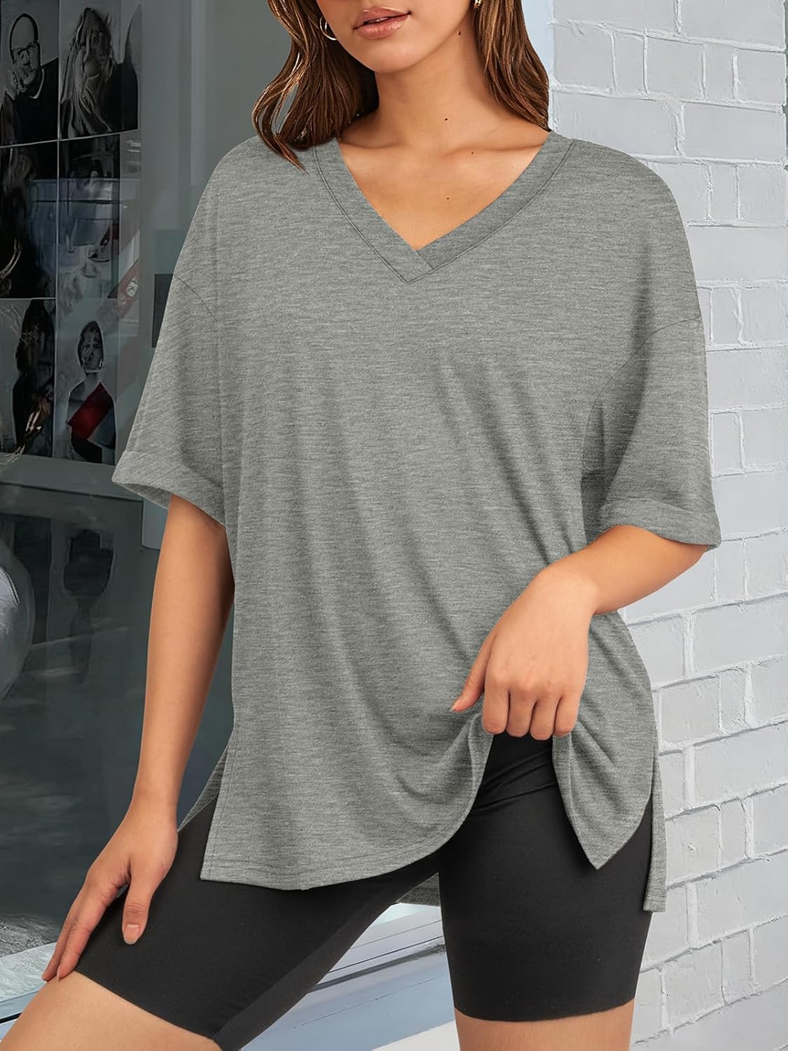 ATHMILE Oversized Tshirts for Women Summer 2026 V Neck Casual Workout Plus Size Tops Spring Fashion Cute Basic Trendy Outfits - Image 2