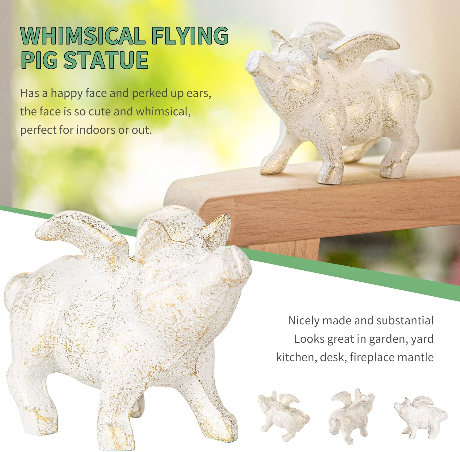Sungmor 2PC Small Hog Heaven Flying Pig Statues, Cast Iron Animal Angel Figurine, Garden Patio Yard Outdoor Decorative Statues, Home Office Store Desktop Paperweight, Indoor Shelf Display Ornaments