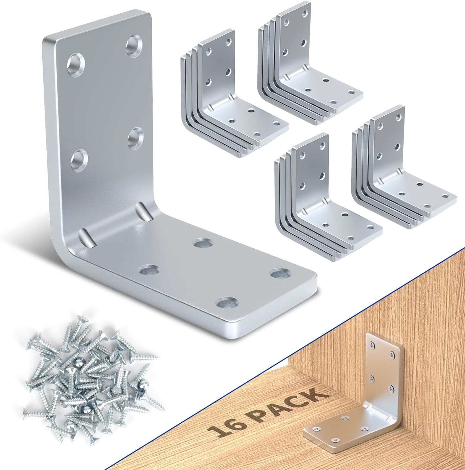 16 Pcs Metal Corner Brace, 2.4" x 2.4" x 1.2