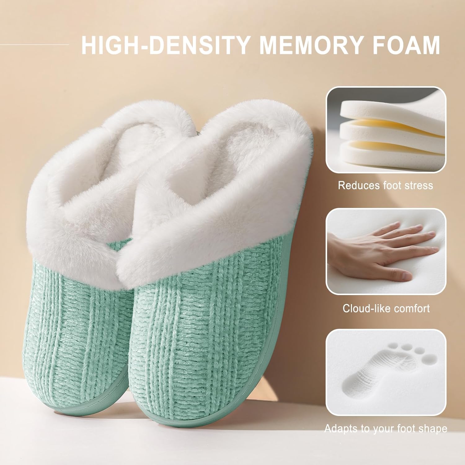 Slippers for Women Fuzzy House Slip on Indoor Outdoor Bedroom Furry Fleece Lined Ladies Comfy Memory Foam Female Home Shoes Anti-Skid Rubber Hard Sole - Image 3