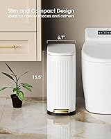 Vista 2 de CEROELDA Cubo de basura blanco para baño con tapa - 10L/2.6 galones, cubo de basura delgado de acero inoxidable con pedal rectangular, papelera