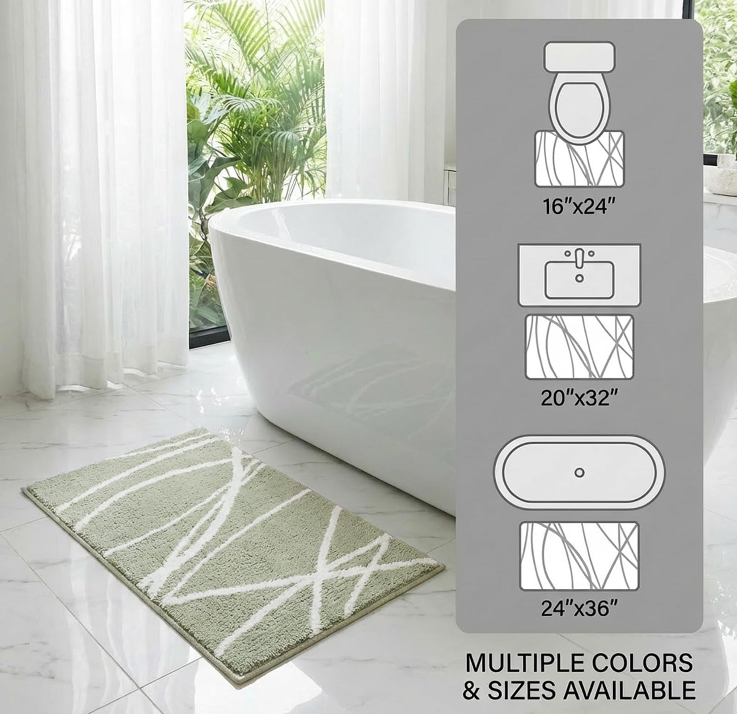 Tititex Luxury Sage Green White Curve Line Bathroom Rug, 16x24 inch Extra Soft and Absorbent Microfiber Bath Rugs, Non-Slip Plush Shaggy Bath Carpet, Bath Mats for Bathroom Floor, Tub and Shower - Image 7