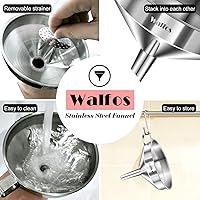 Vista 5 de Embudo de acero inoxidable, embudo de cocina Walfos con 2 coladores extraíbles y 1 cepillo de limpieza, perfecto para transferir líquidos, aceites
