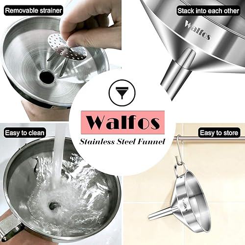 Miniatura 25 de walfos 4 embudos de plástico de cocina (sin BPA), embudo automotriz para transferencia de líquidos, embudos para llenado de botellas, recipientes