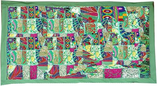 Rastogi Handicrafts Arte de pared bordado hecho a mano indio para colgar en la pared, tapiz vintage, corte de sari antiguo, Parda para colgar en la