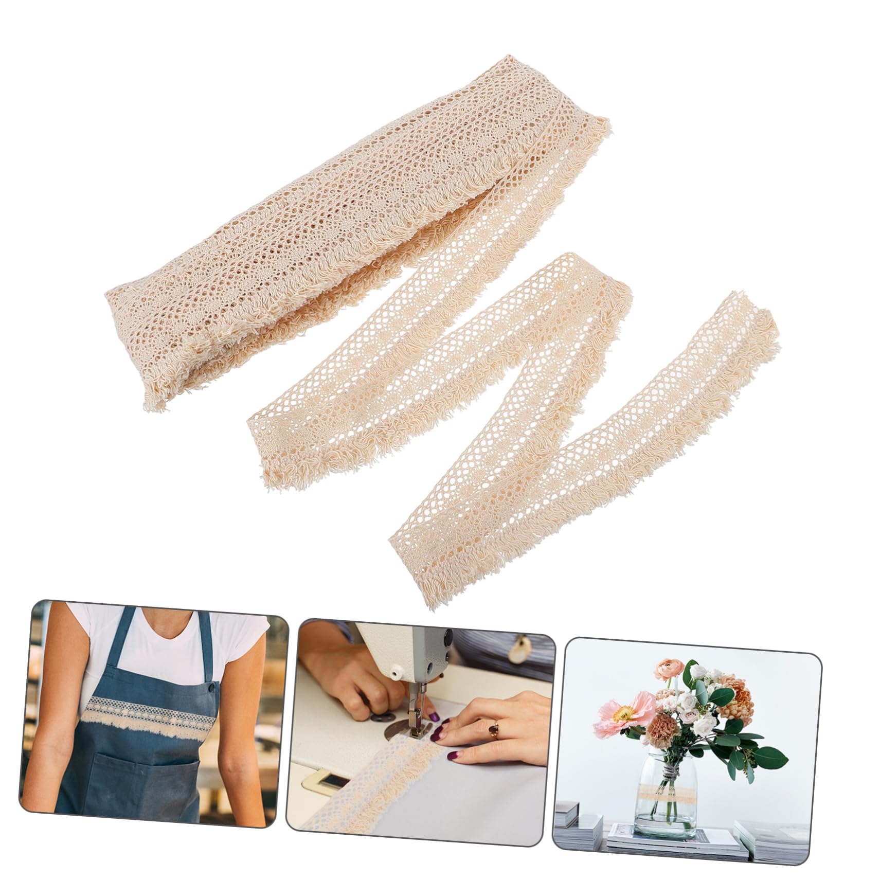 Operitacx 3piezas Cinta De Encaje De Algodón Borlas Para Decoración De Cortinas y Manualidades Yardas De Ribete Diseño Floral Para Cojines y Proyectos De Diy