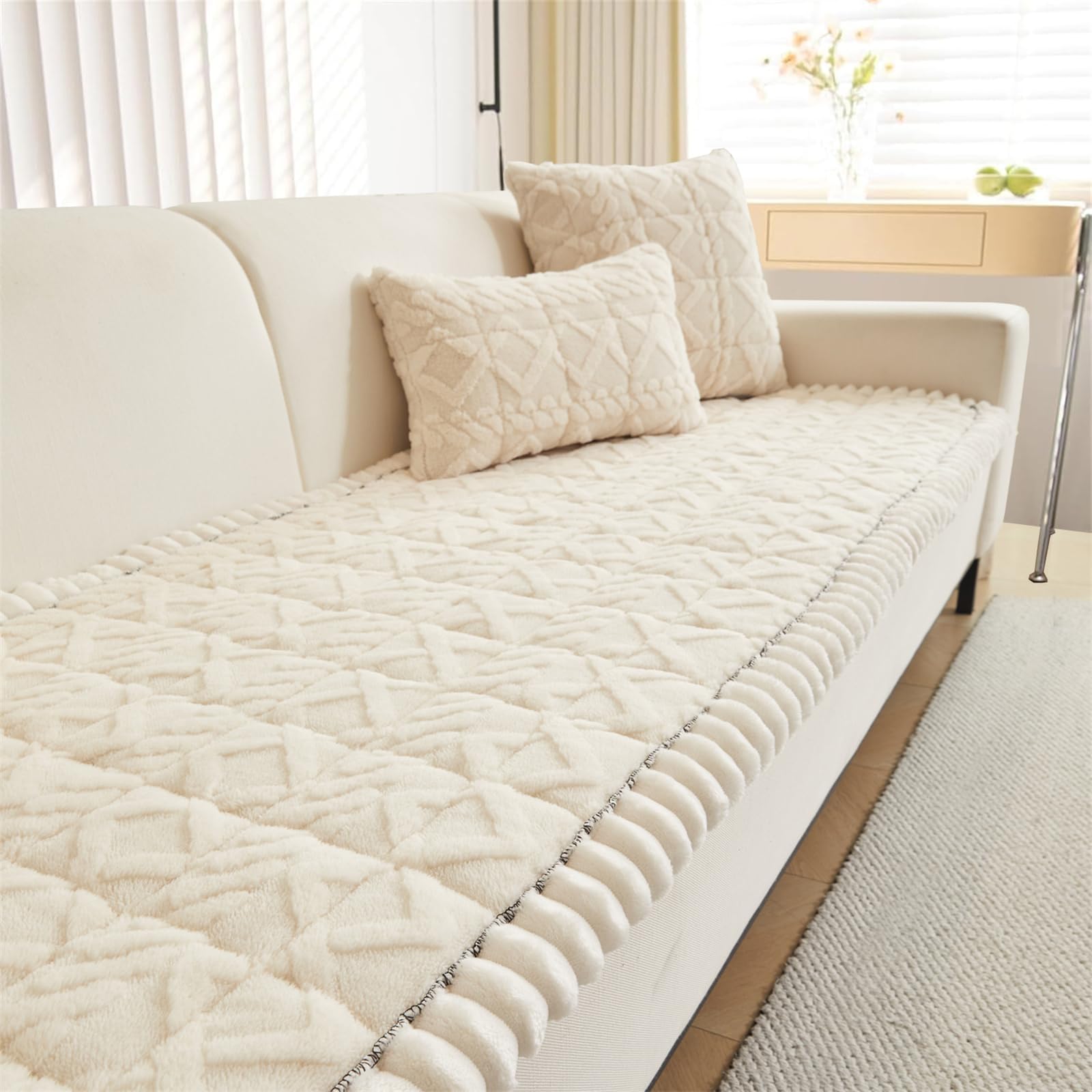LINGKY Sofa Covers 1 2 3 4 Seater Non Slip Sofa Slipcovers Super Soft Fluffy & Cozy Jacquard Tufted Sofa Cushion Covers Pet Couch Covers Sofa Protectors from Pets/Kids/Dogs (White, 90x180cm) — image 1