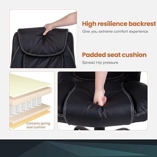 Miniatura 5 de Sillas de oficina para personas pesadas, grandes y altas, asiento ancho de 500 libras, silla de escritorio ergonómica de piel sintética, silla de