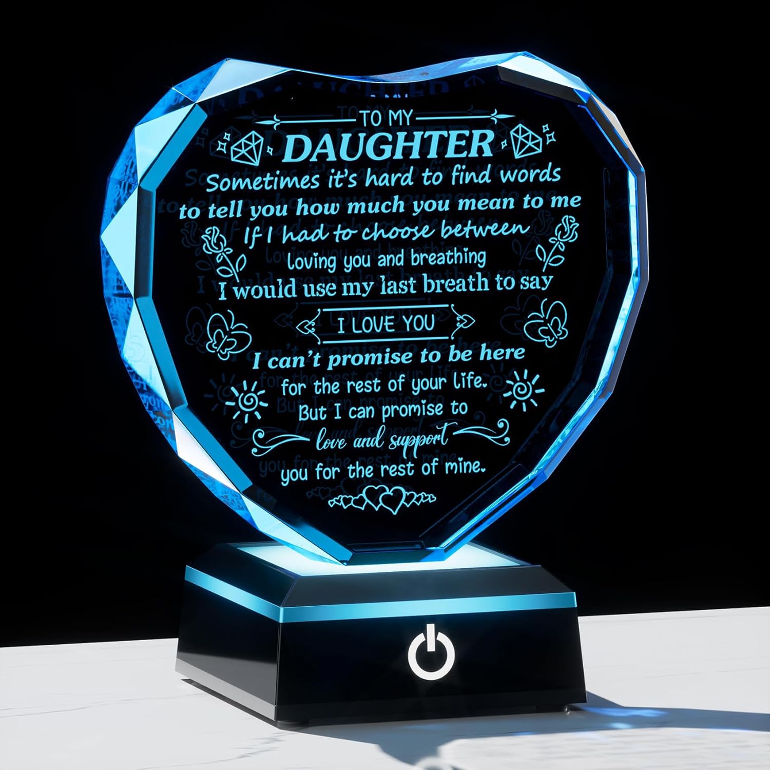 Heart Crystal Plaque Keepsake for Daughter with LED Light Base