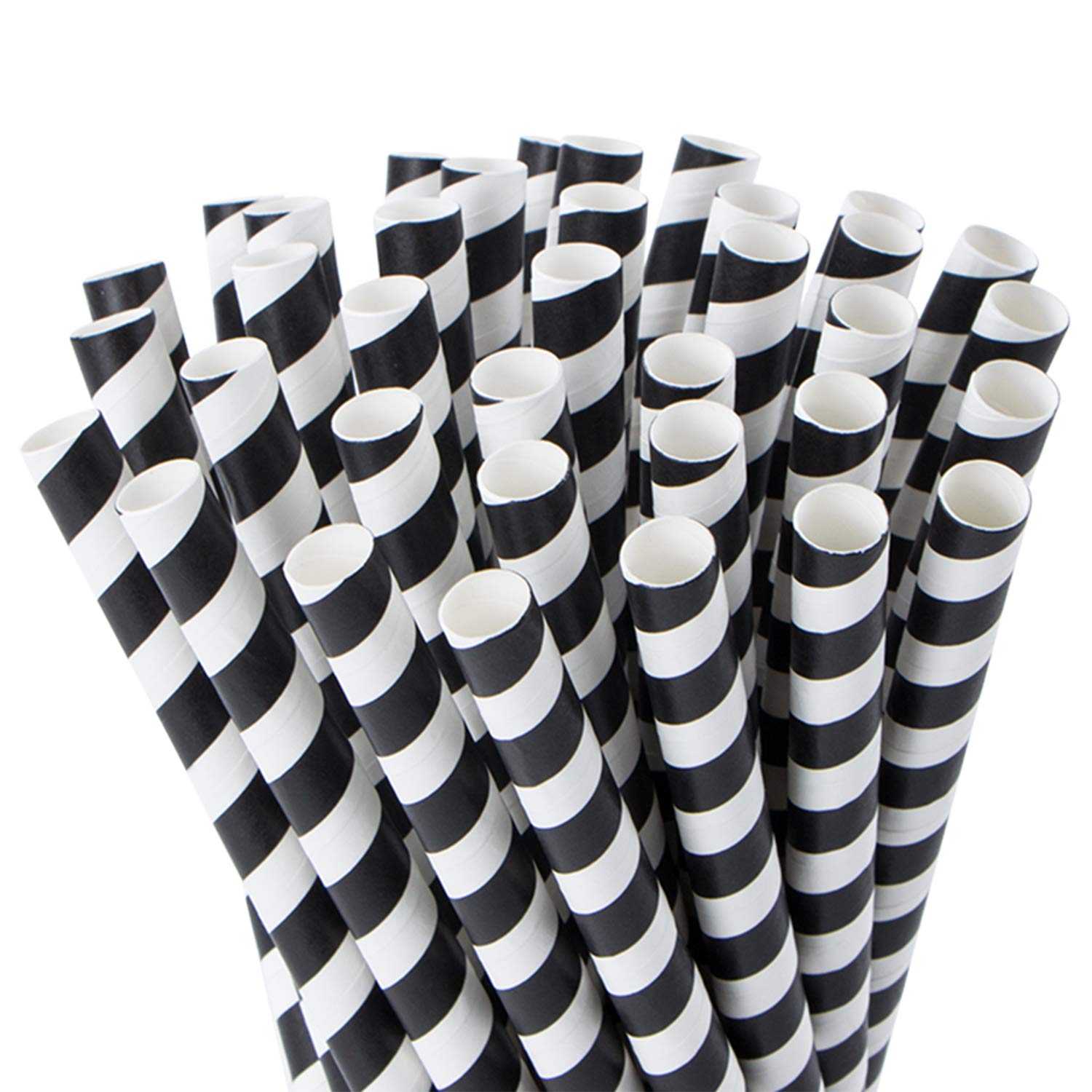 Webake Smoothie Straws Biodegradable 0.4 Inch Wide Paper Straws, Bulk 100 Pack Black Halloween Striped Jumbo Drinking Straws, Great Alternative to