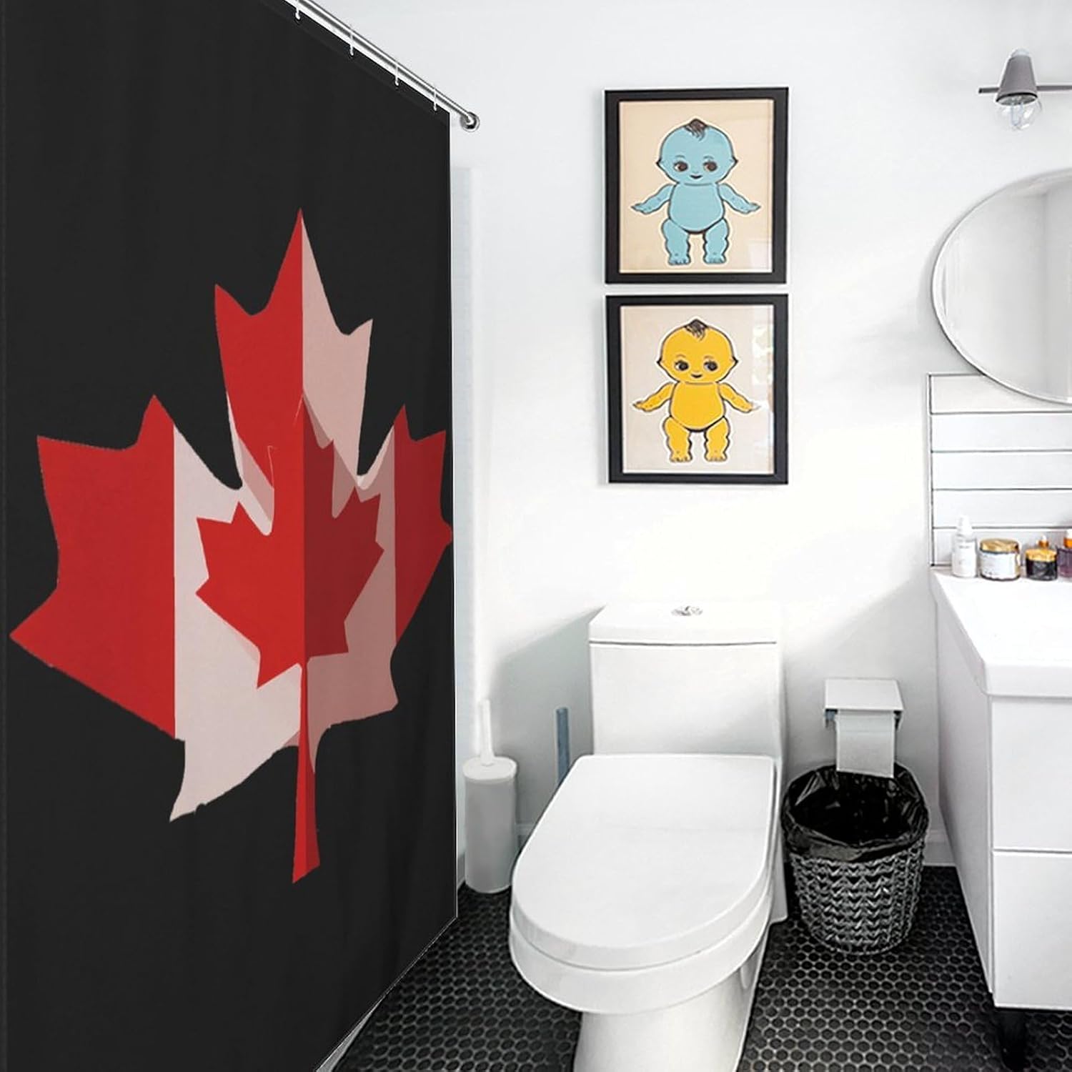 Canadian Flag Maple Leaf Shower Curtain 46.85x70.87Inch（119x180cm） Polyester Bath Curtain Shower Curtains Printed Decorative
