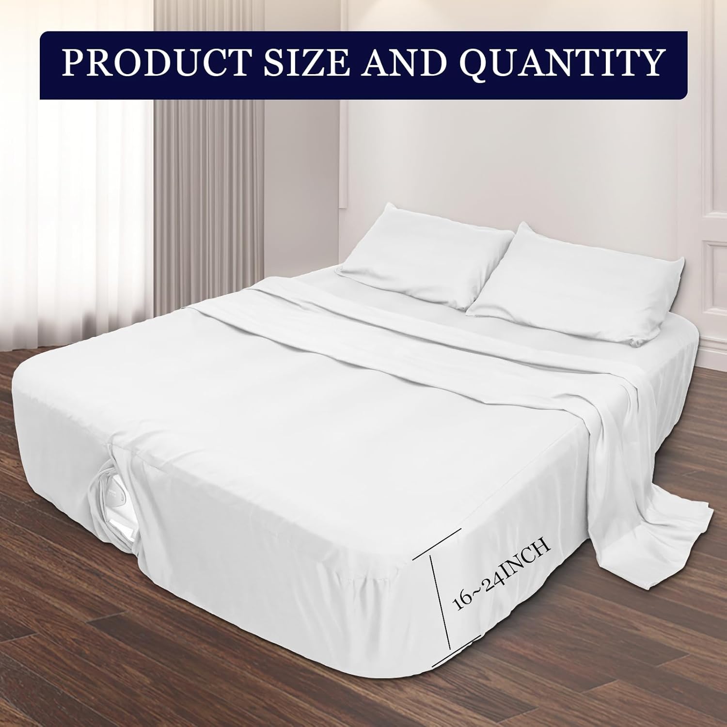Air Mattress Sheets - 4 Pieces Set - Suitable for Inflatable mattresses 16 to 24 inch deep - can be inflated Without disassembly, Convenient, Sturdy, Easy to use air Bed Sheet(White，Queen)