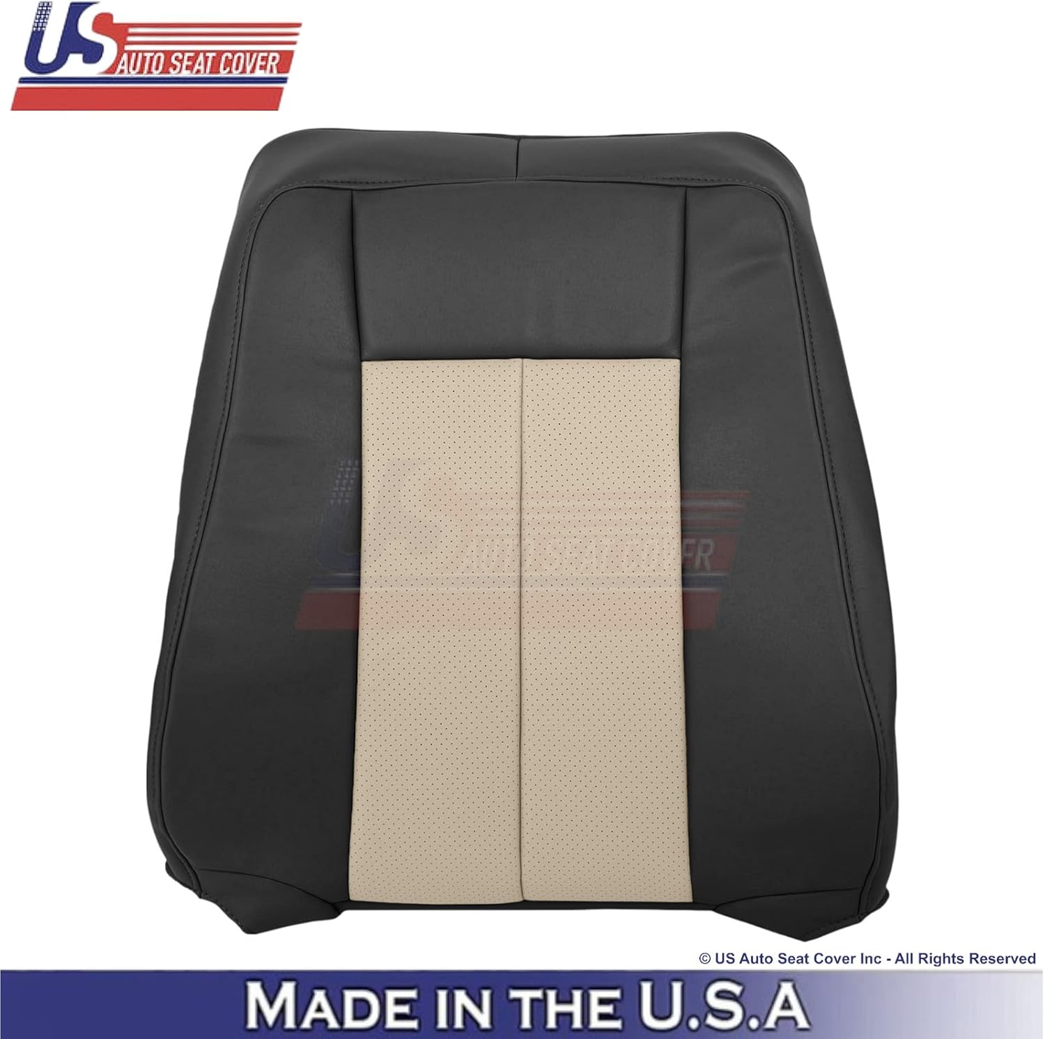 US Auto Seat Cover 2007-2010 fits Ford Expedition Genuine Leather Perf Front Seat Covers BLK/Tan