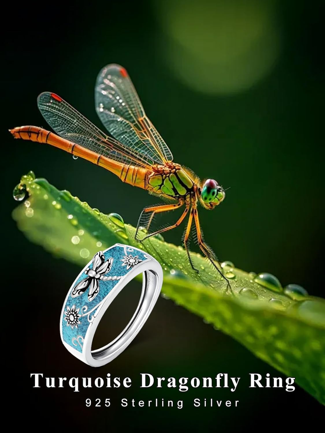 Turquoise Rings 925 Sterling Silver Turquoise Ring Jewelry Gift for Women Men - Image 6