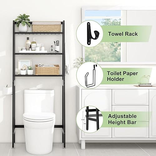 Miniatura 5 de MallKing Almacenamiento sobre el inodoro, estante de madera de 3 niveles sobre el inodoro, organizador de ahorro de espacio para baño, independiente