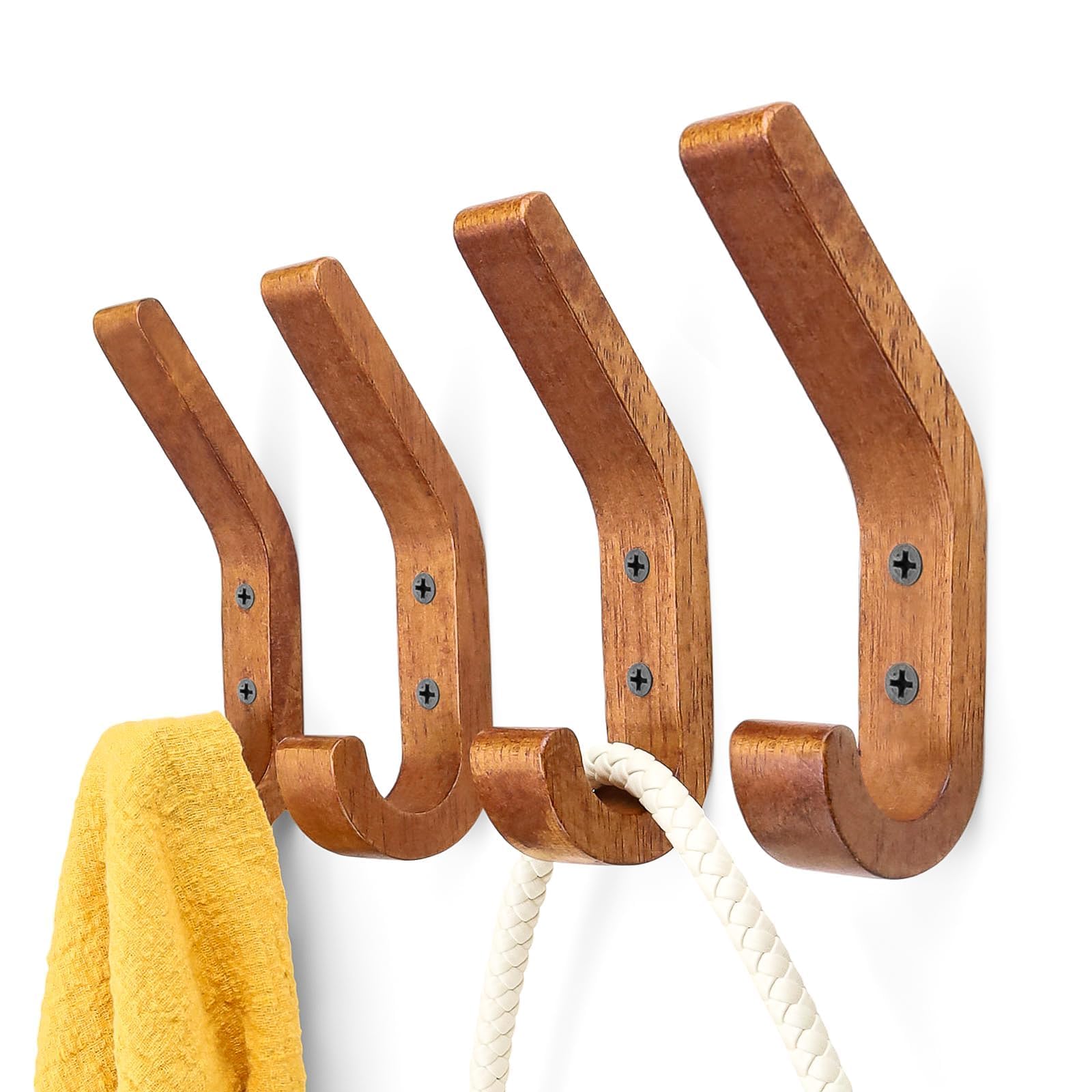 Set 4 Ganci Da Parete In Bambù Velont, Design Scandinavo, Sostenibili, Portata 7 Kg, Con Tasselli
