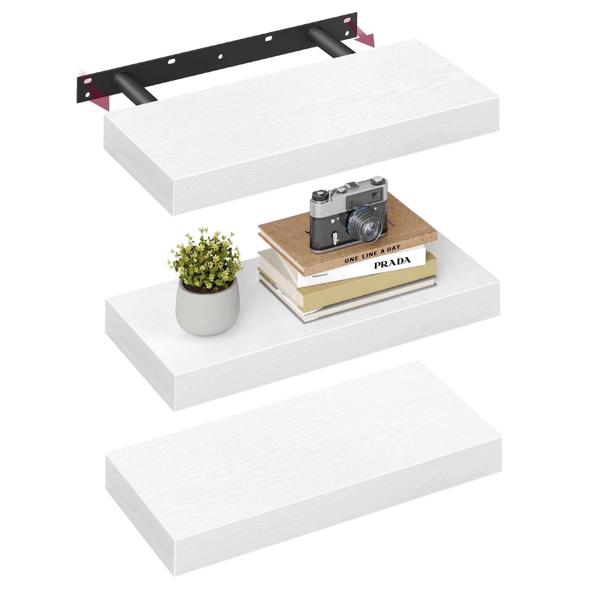 VASAGLE Wall Shelves Set of 3, Floating Shelves, Wall Mounted, 20 x 40 x 3.8 cm, for Picture Frames, Wall Decor, Living Room, Study, Kitchen, Snow White LWS024WE01-3J — image 1