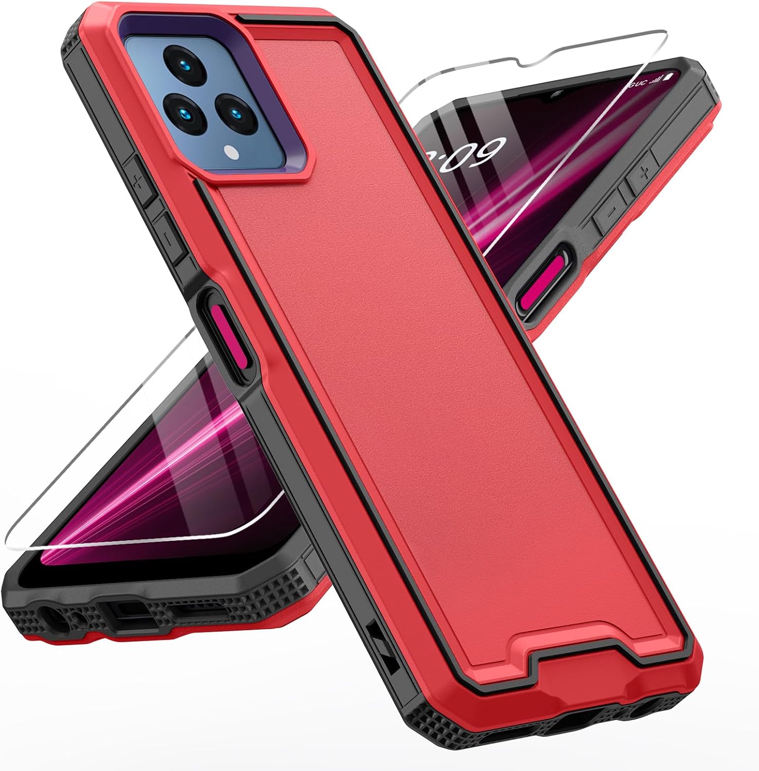 for REVVL 6 5G / REVVL 6X 5G Phone Case, with Screen Protector & Camera Lens Cover, Heavy Duty Dual Layer Phone Case, Military Grade Drop Proof Rugged Protective Shell (Red)