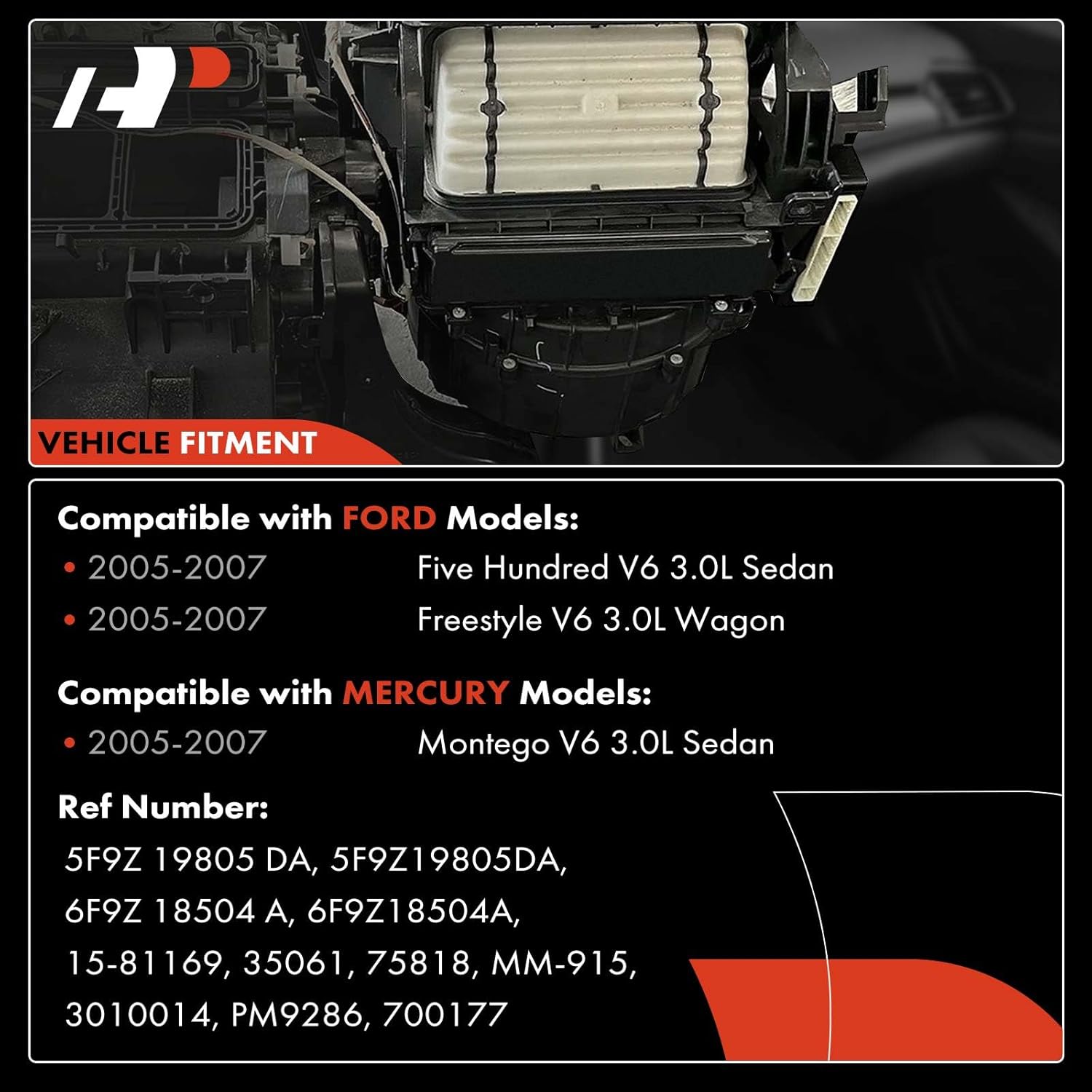 A-Premium Front HVAC Heater Blower Motor Compatible with Ford Five Hundred/Freestyle 2005-2007 & Mercury Montego 2005-2007, V6 3.0L - Replace# 6F9Z18504A, 5F9Z19805DA